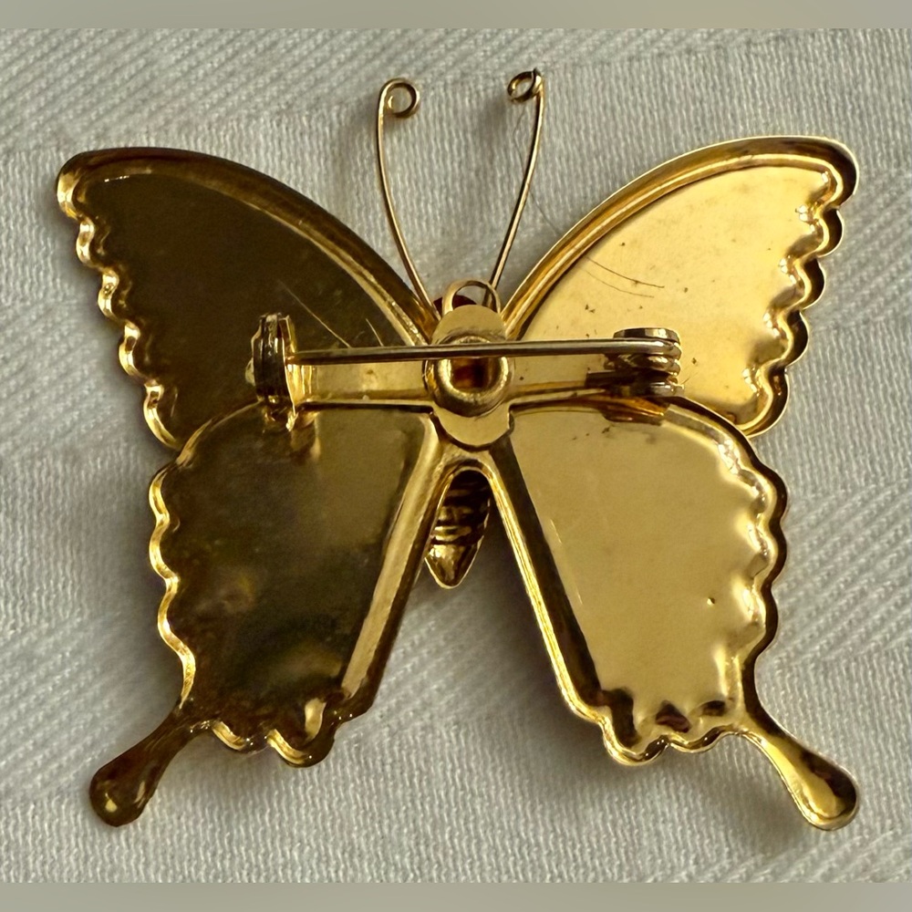 Monarch Butterfly Orange Black God tone Brooch - Picture 3 of 10